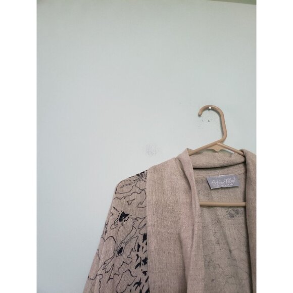 Arthur Max Sportswear Women XS Cardigan Tan Floral Cotton Rayon Jute Lagenlook - Picture 4 of 7
